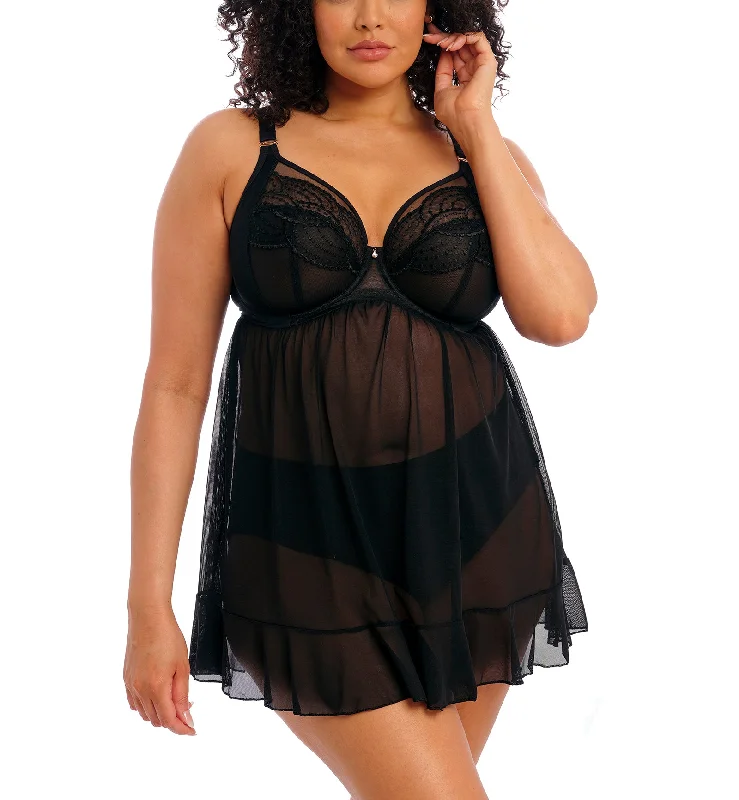 Elomi Priya Plunge Underwire Babydoll (4551) - Black