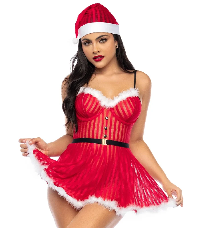 Mapale Mrs. Claus 2 Piece Set: Peek-a-Boo Dress and Hat (60010) - Red