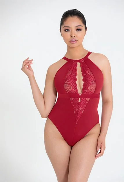 Indulgence Stretch Lace Bodysuit Red