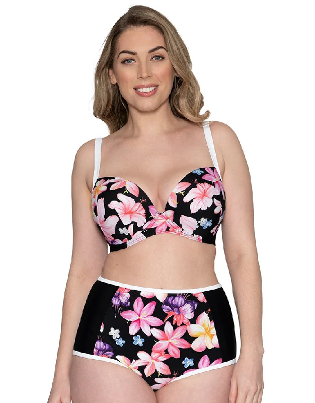 Curvy Kate Tropicana Moulded Plunge Bikini Top Black Print