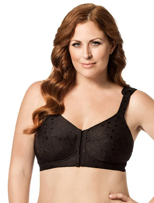 Elila Jacquard Front Close Soft Cup Bra, Black | Black Front Closure Bras | Black Front Fastening Bras