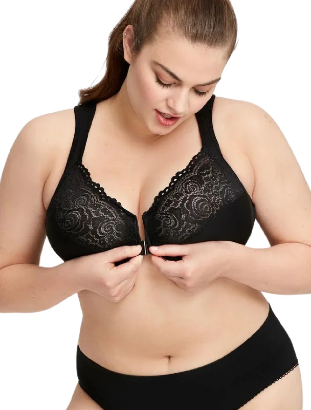 Glamorise WonderWire Front Closure Lace Smoothing Underwire Bra, Black