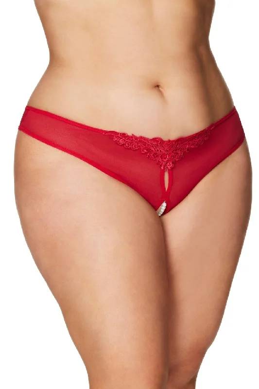 Oh La La Cheri Lingerie Paradise Basic Colors Pearl Crotchless Plus Size Thong Panty 2066X