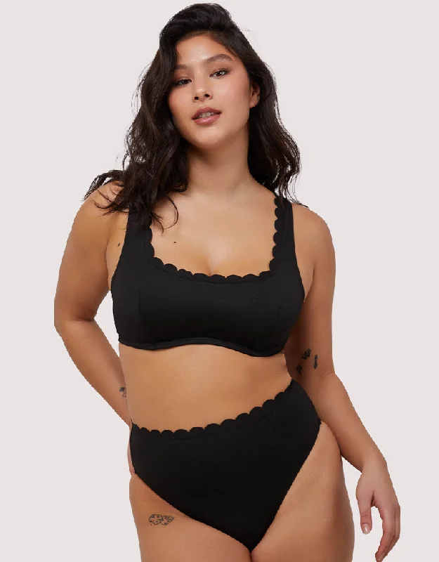 Peek & Beau Sophia Scallop Crop Bikini Top Black