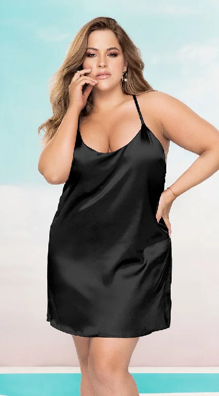 Plus Size Criss-Cross Satin Chemise