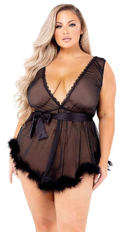 Plus Size Deep Connections Mesh Babydoll