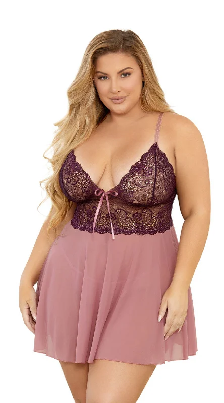 Plus Size Jasmine Plum Babydoll Set