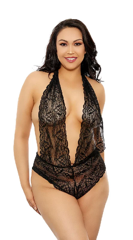 Plus Size Luxurious Lace Crotchless Teddy