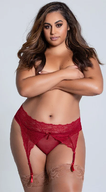 Plus Size Merlot Crotchless Garter Panty