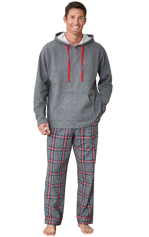 Gray Plaid Men's Hoodie & Pant Set