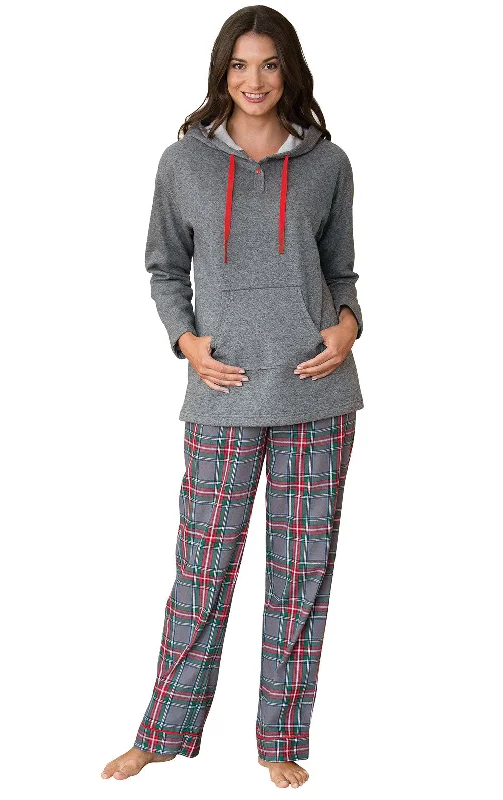 Gray Plaid Women's Hoodie & Pant Set