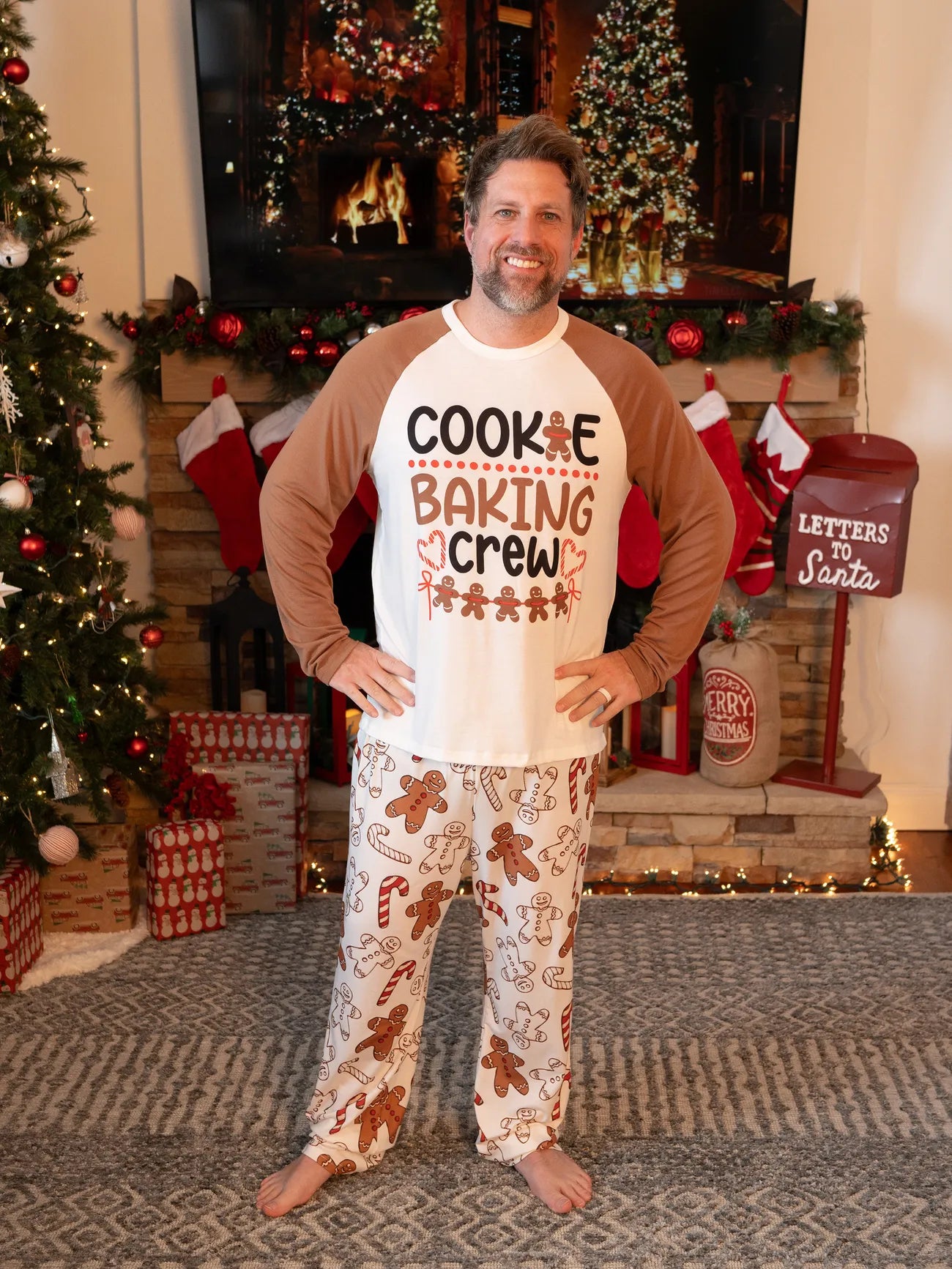 Men's Christmas Pajamas Brown Gingerbread Pants & Letter