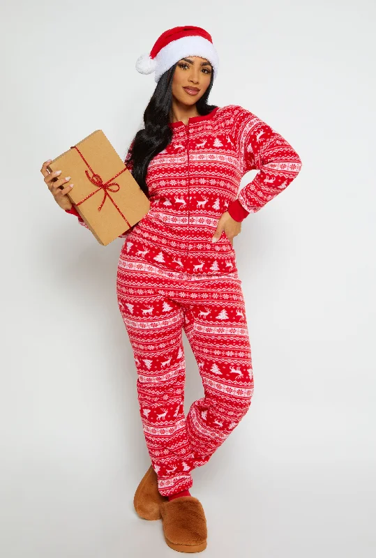 Womens Matching Santa Fair Isle Onesie Family Pajamas